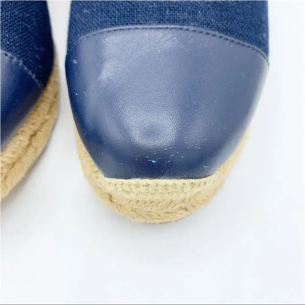 Jack Rogers Palmer Blue Closed Cap‎ Toe Fabric/Leather Wedge Espadrilles Sz 5